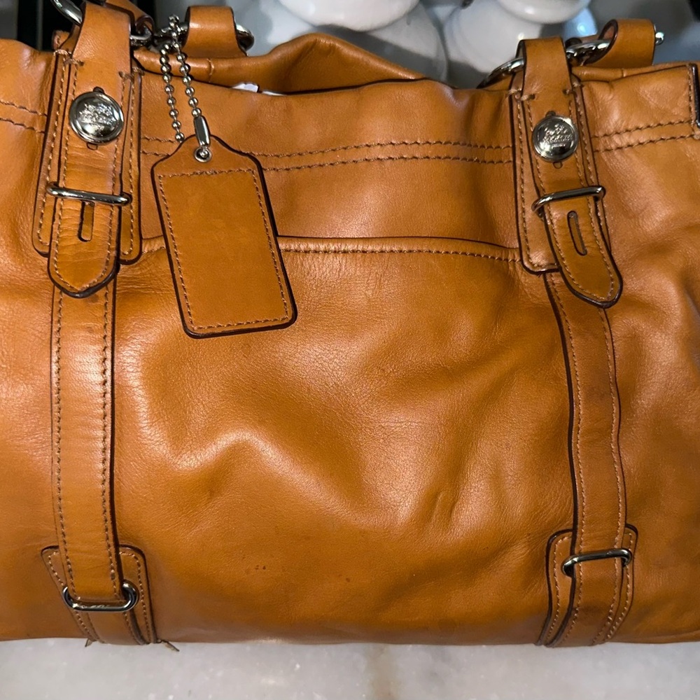 Coach Madison Leather Shoulder Bag Camel Tan Silver Hardware Satin Lining EUC - Picture 2 of 11